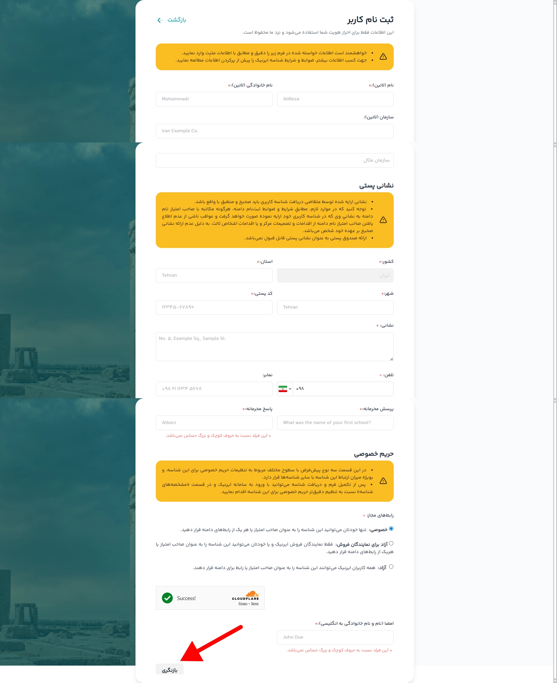 وارد کردن اطلاعات در ایرنیک