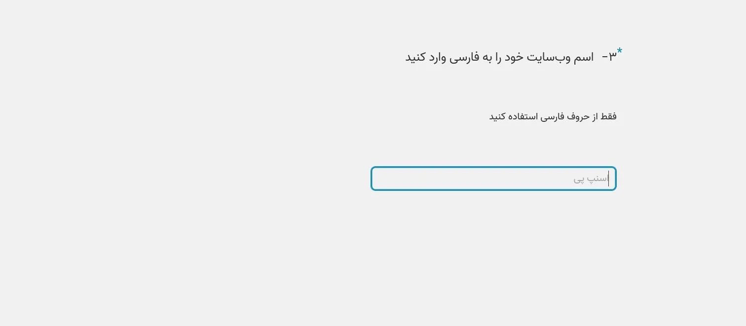 نام فارسی و انگلیسی سایت در فرم فعال سازی اسنپ پی 